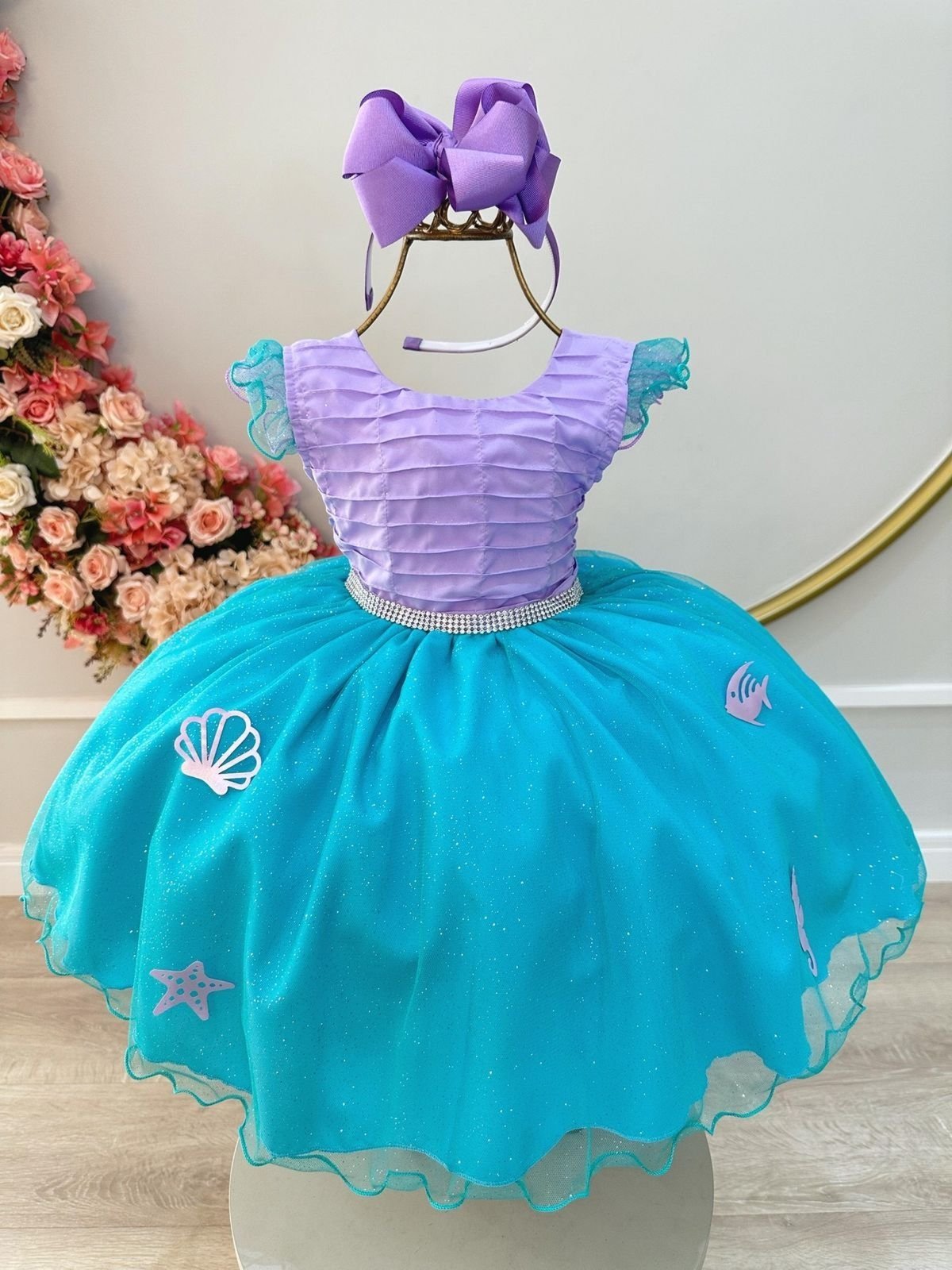 Infantil - Vestido Fantasia Princesa Sereia Fundo do Mar Aniversário Temático Luxo