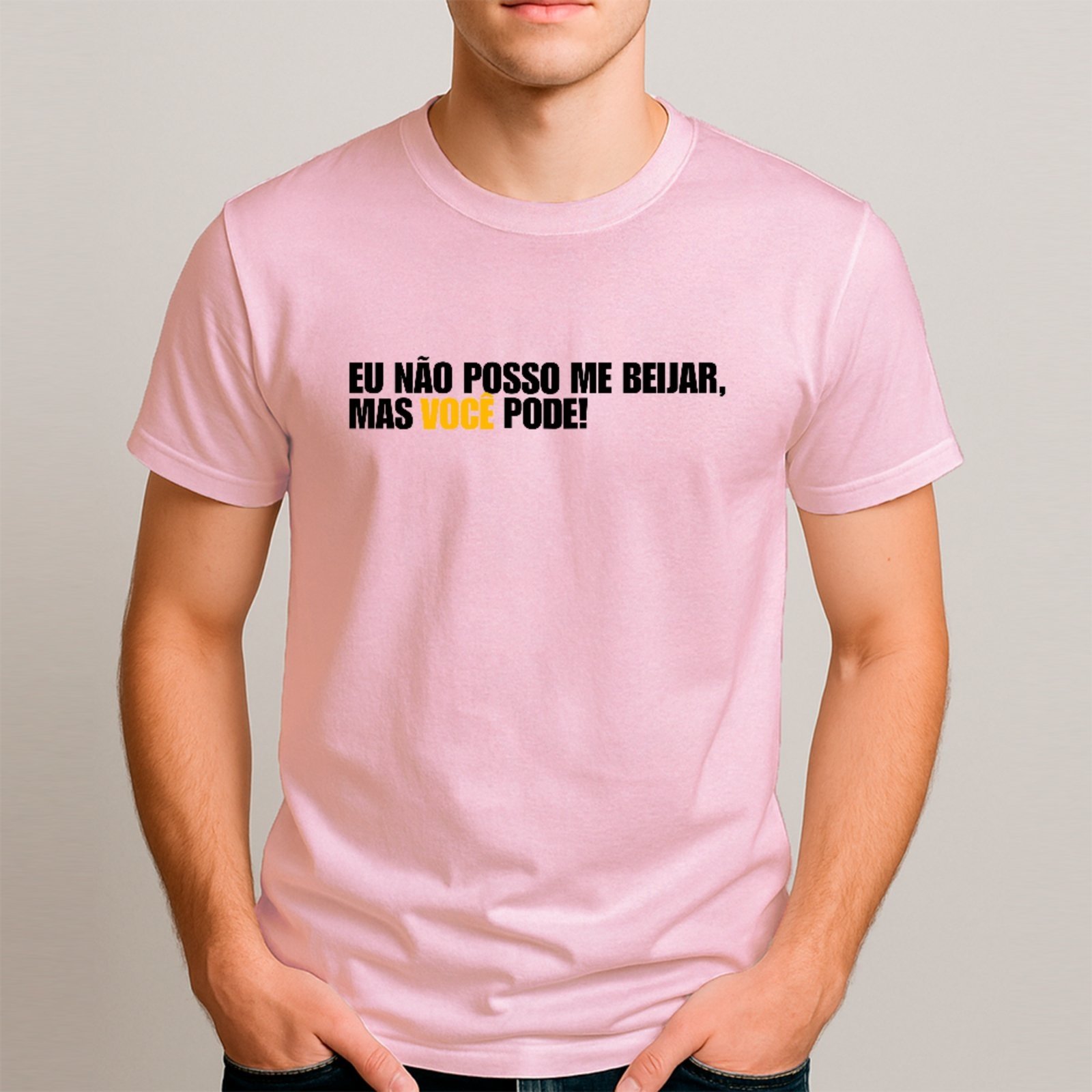 Vista 3 Camiseta Ousy Básica Você Pode Beijar Carnaval Solteiro Unissex preto ousy preto