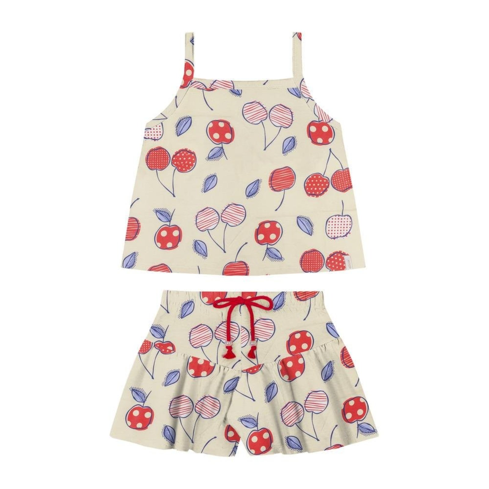 Infantil - Conjunto Feminino Regata Shorts Estampado Cerejas Elian Off White 10 Unico