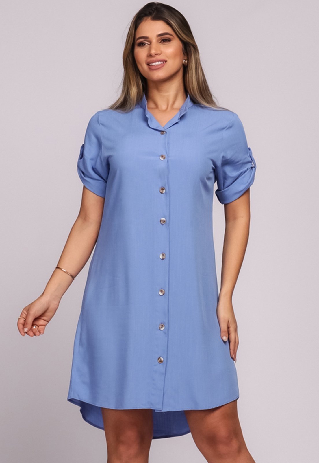 Vestido Chemise Botões M/C B’Bonnie Vitória Azul