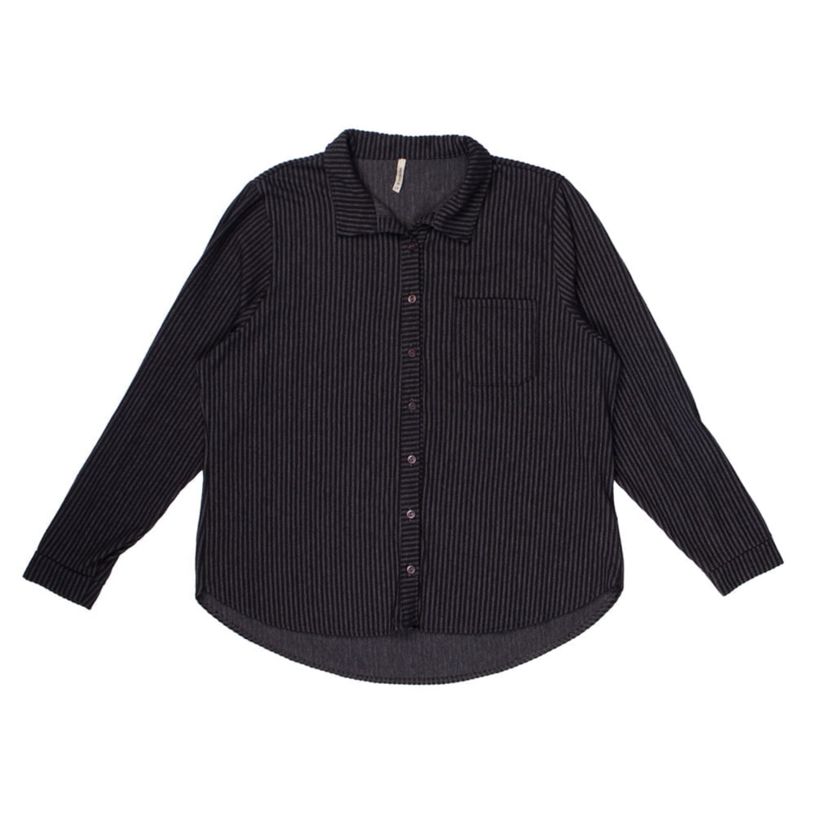 Camisa Feminina Habana Plus Size Canelada com Botões Preto