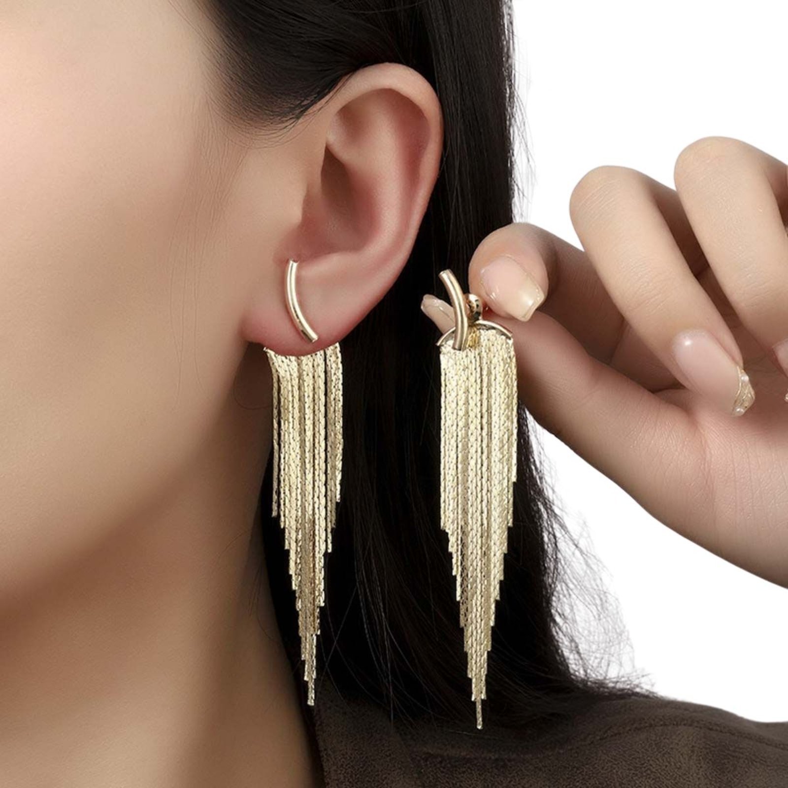 Brincos Femininos Franja Festas Luxo Mulheres Casamentos – Dourado