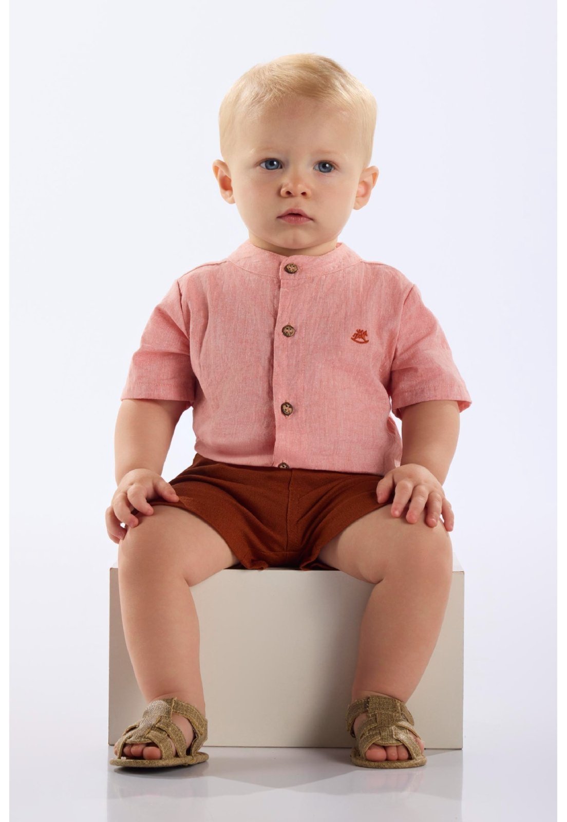 Infantil - Body Camisa em Algodão e Linho Up Baby Laranja