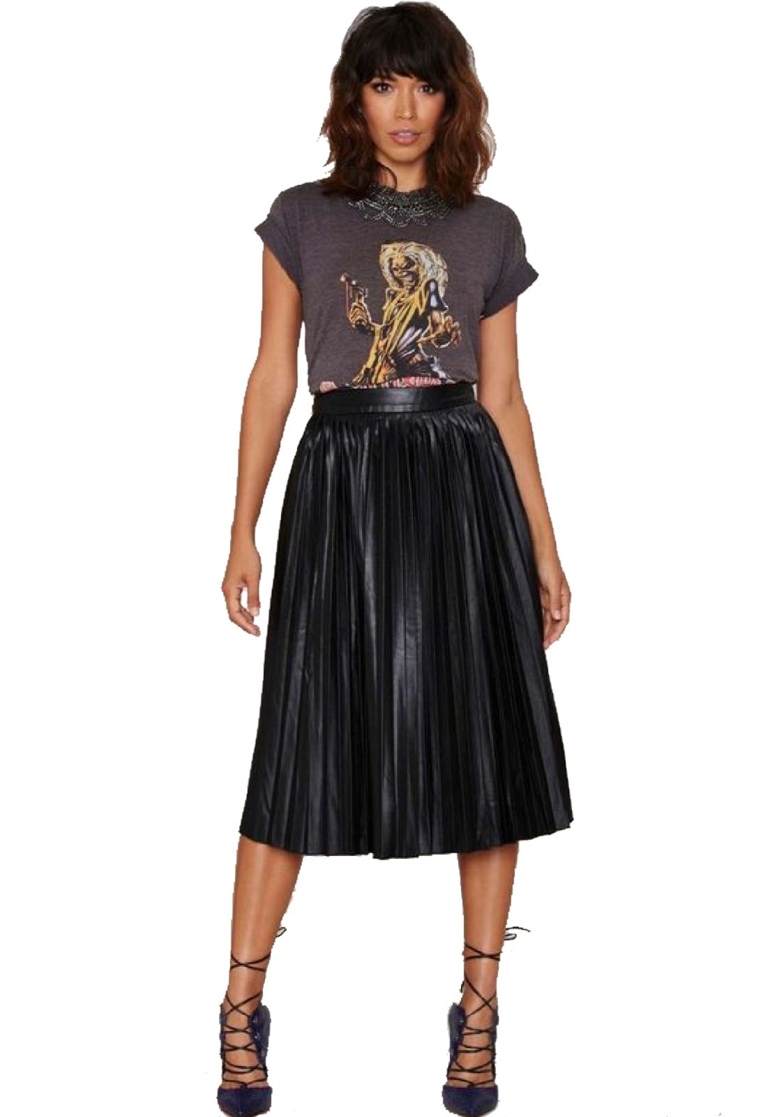 Saia Midi Plissada Preta Urbania Cirrê Moda Evangélica Preto