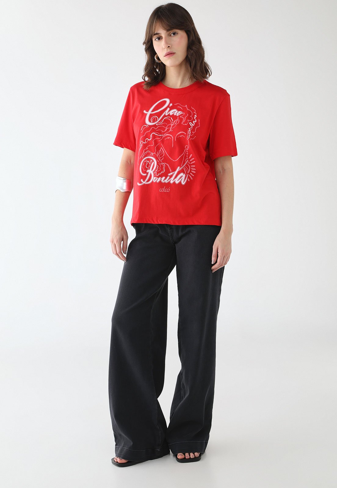 Vista 3 Camiseta Feminina Colcci Estampa Ciao Bonita Vermelha vermelho Colcci vermelho