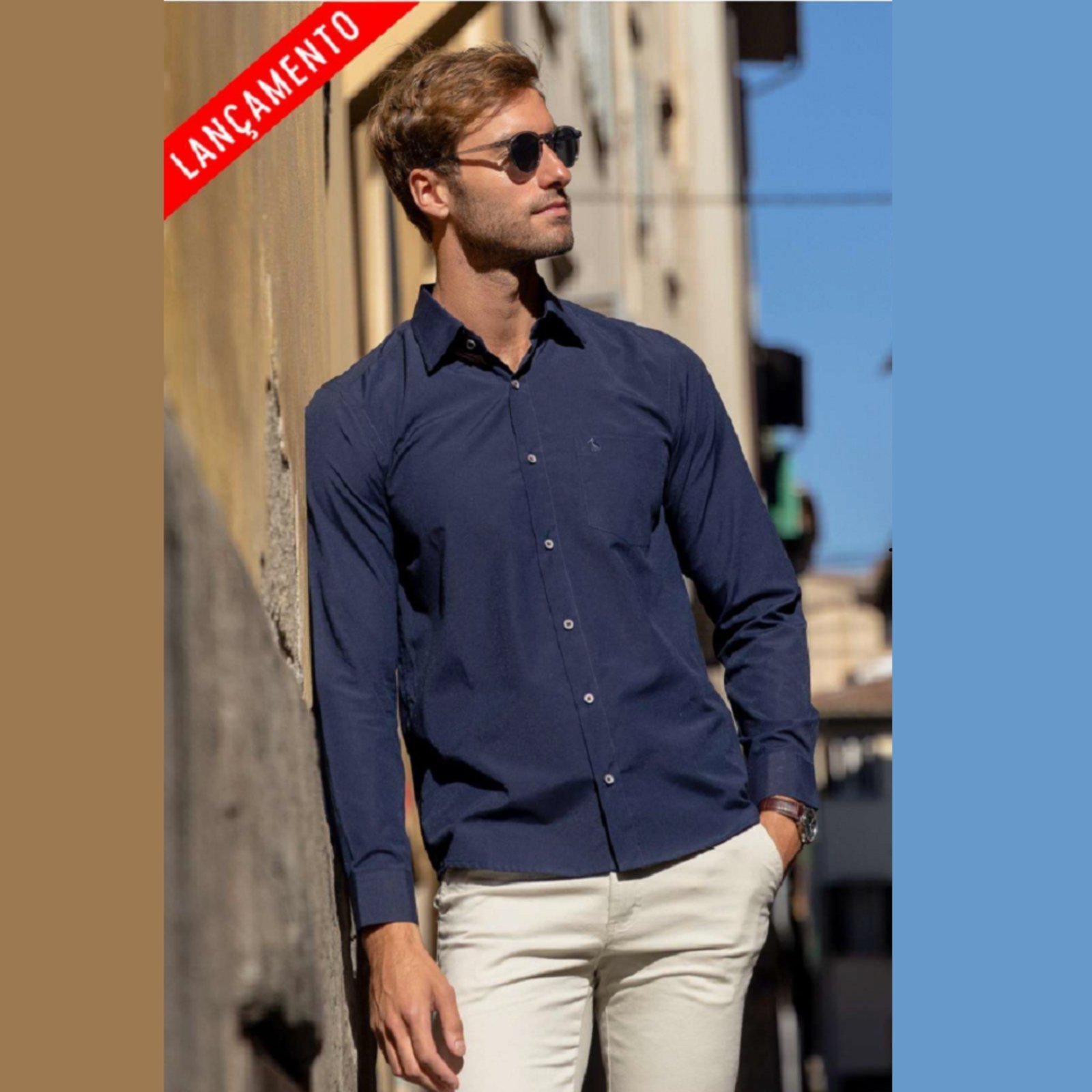 Camisa Social Manga Longa Confort Original Amil Marinho