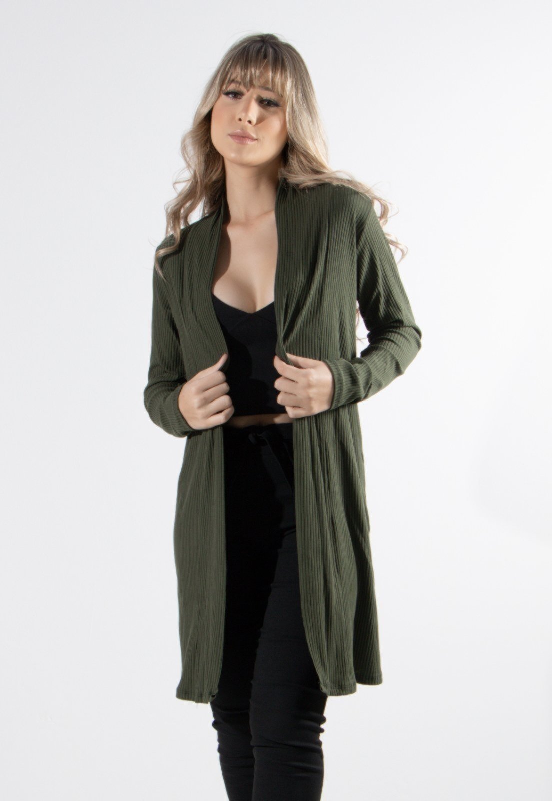 Cardigan Kimono Vekyo Canelado Verde