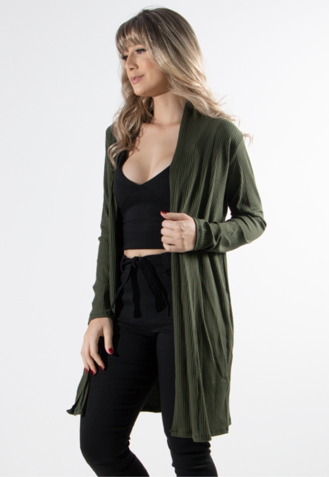 Vista 3 Cardigan Kimono Vekyo Canelado verde VEKYO verde