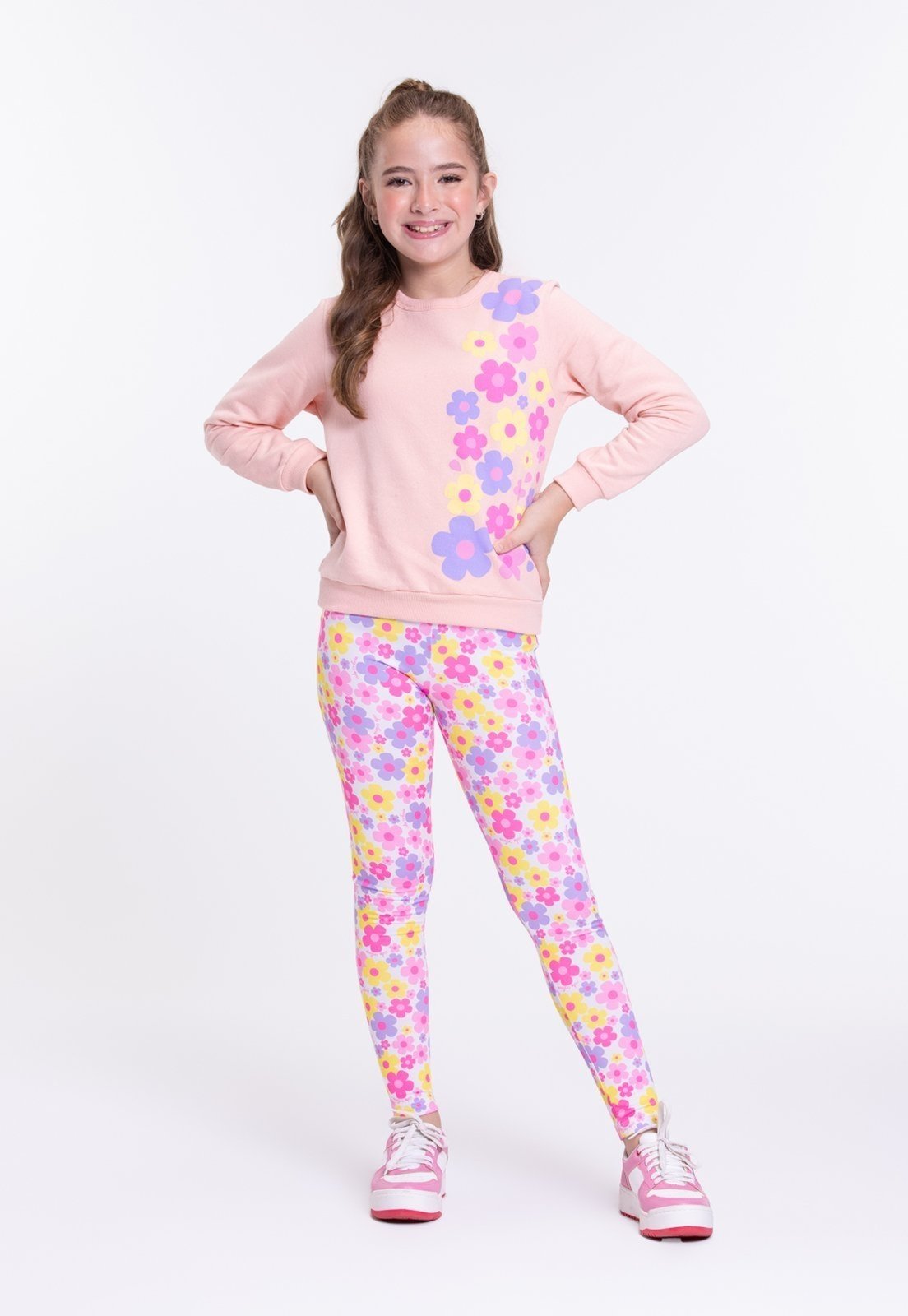 Infantil – Conjunto Moletom Florzinhas Rosa – Vida Costeira