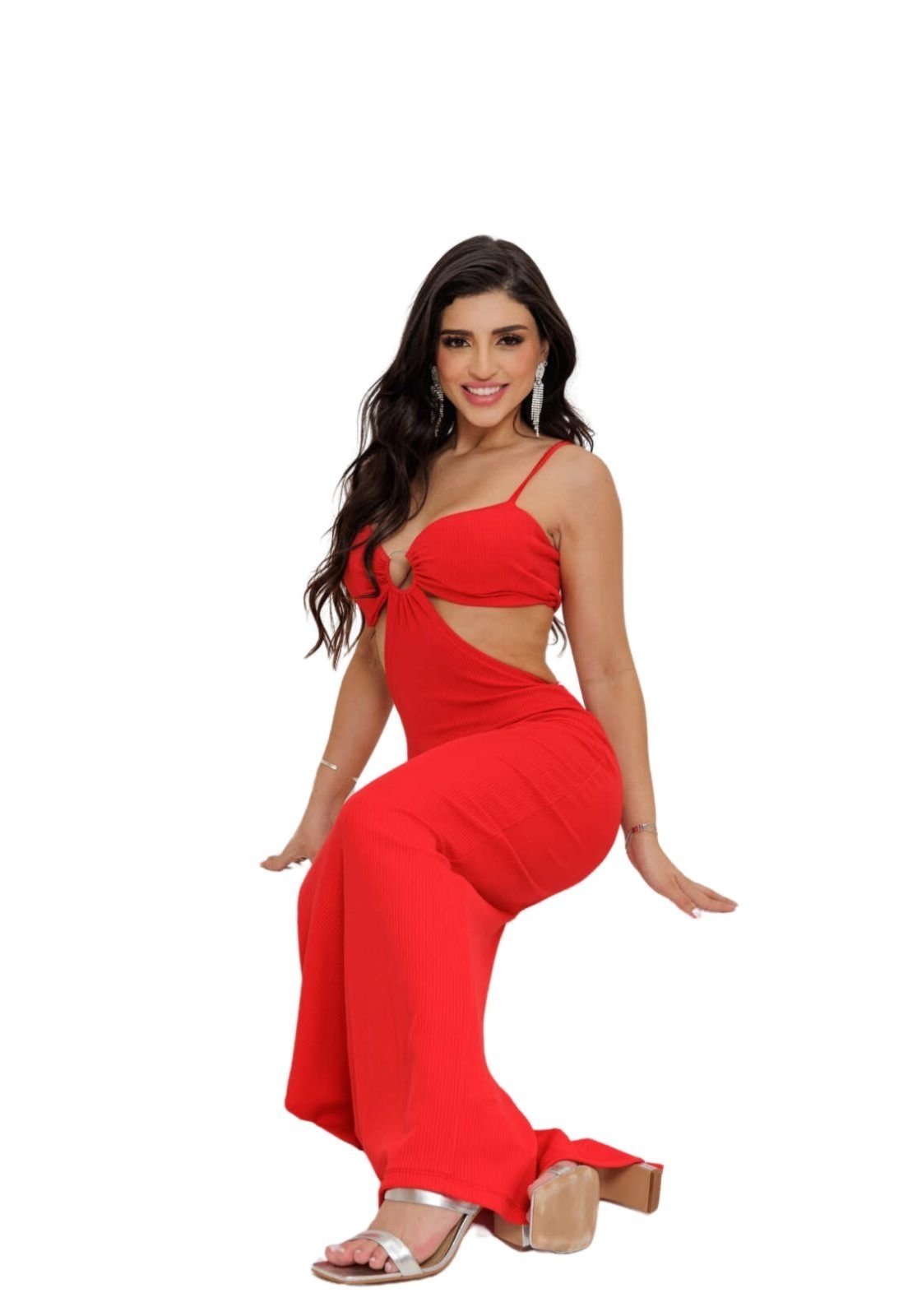 Vestido Longuete Alcinha Abertura Lateral Canelado Lianely Vermelho