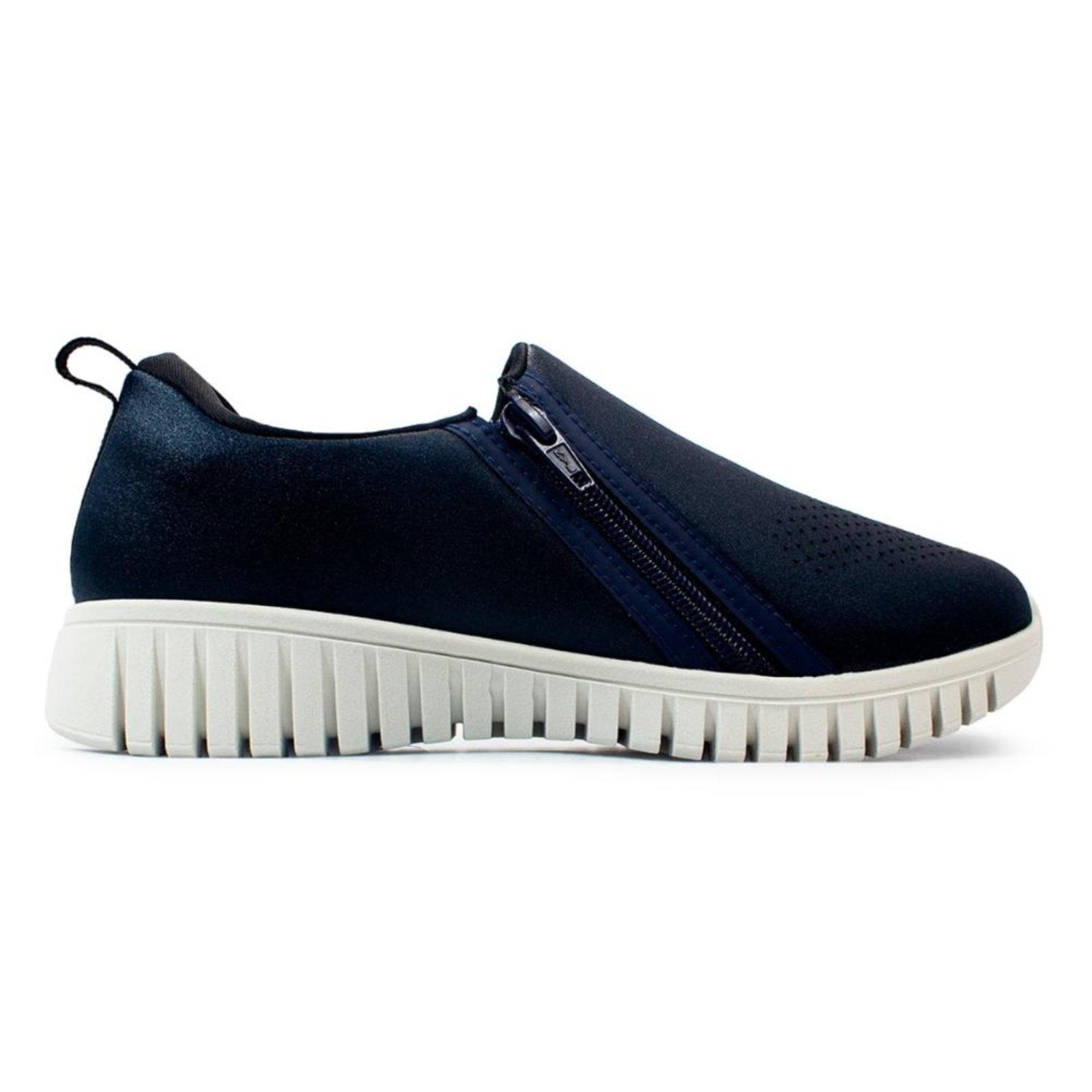 Tênis Usaflex Feminino Slip On Elastano Zíper Casual AE22039 Azul Marinho