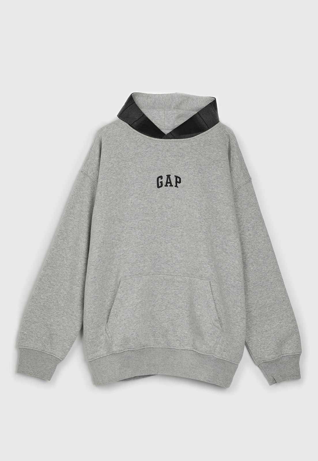 Infantil – Blusa de Moletom GAP Cinza Com Capuz Xadrez Logo Preto