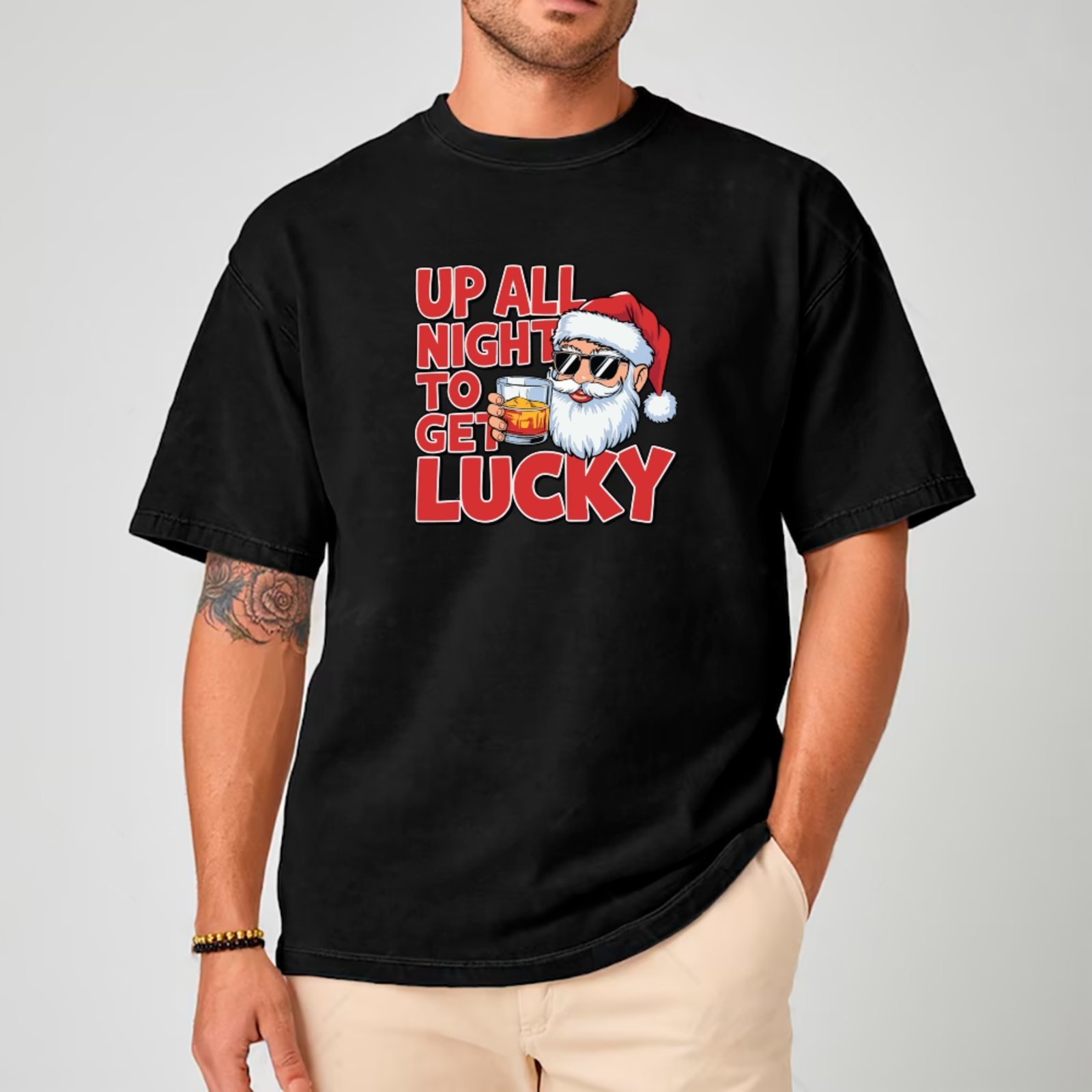 Vista 2 Camiseta Ousy Oversized Natal Engraçado Noel Descolado Unissex preto ousy preto