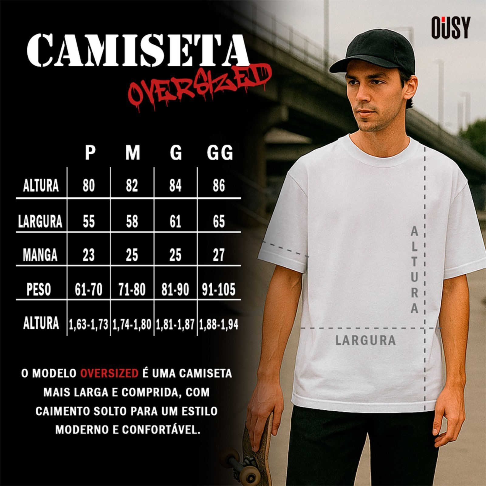 Vista 3 Camiseta Ousy Oversized Natal Engraçado Noel Descolado Unissex preto ousy preto