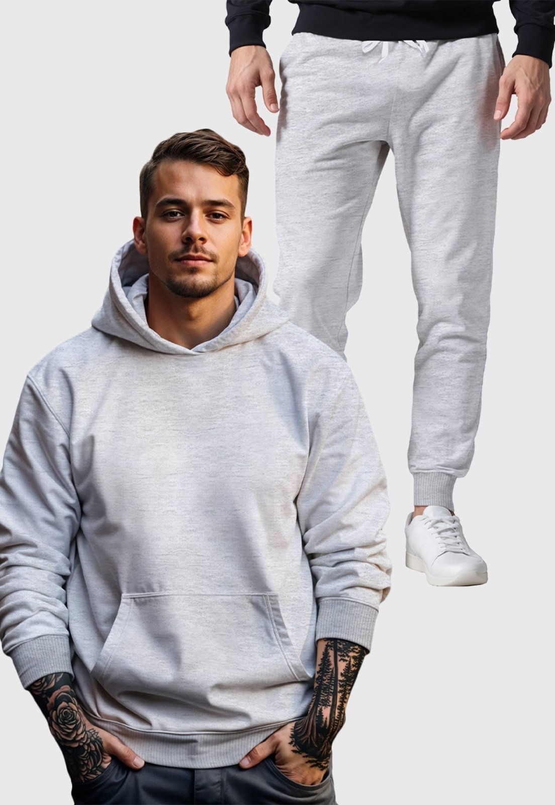 Conjunto Blusa e Calça Moletom Liso Masculino Benellys Cinza Claro