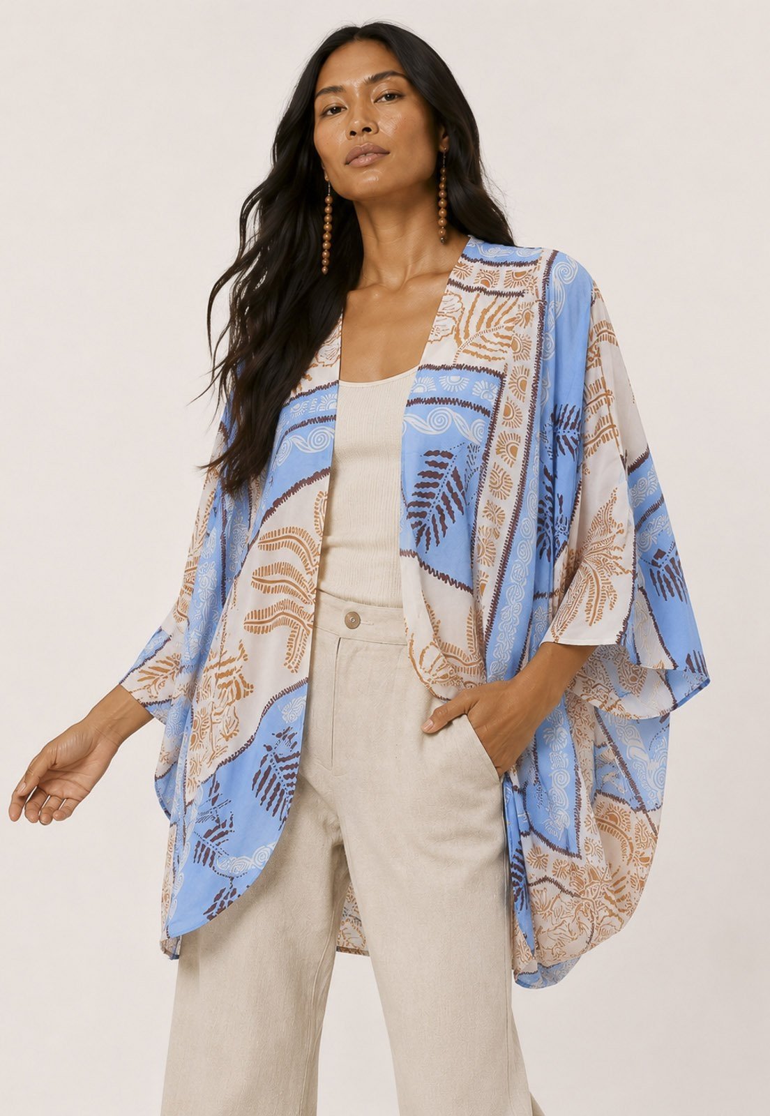 Kimono Amazonia Vital Viscose Manga Ampla Estampa Cavalgada Nativa