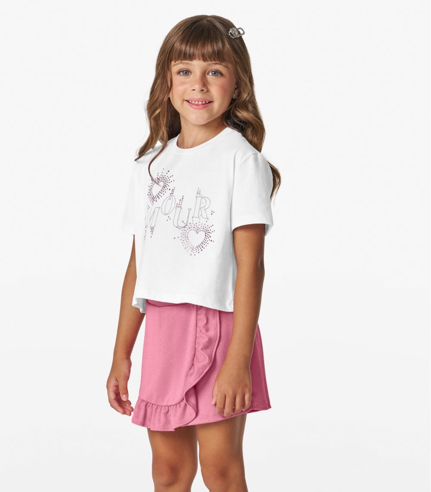 Infantil – Conjunto Feminino Blusa com Shorts Saia Trick Nick Branco