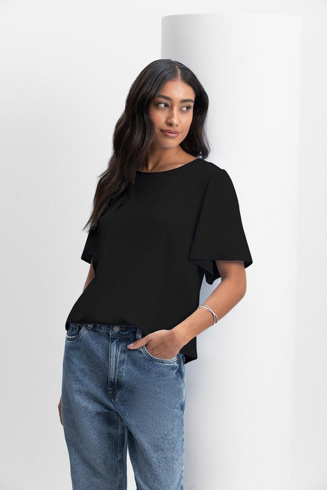 Vista 2 Blusa Feminina Em Viscose Essendi preto Essendi preto