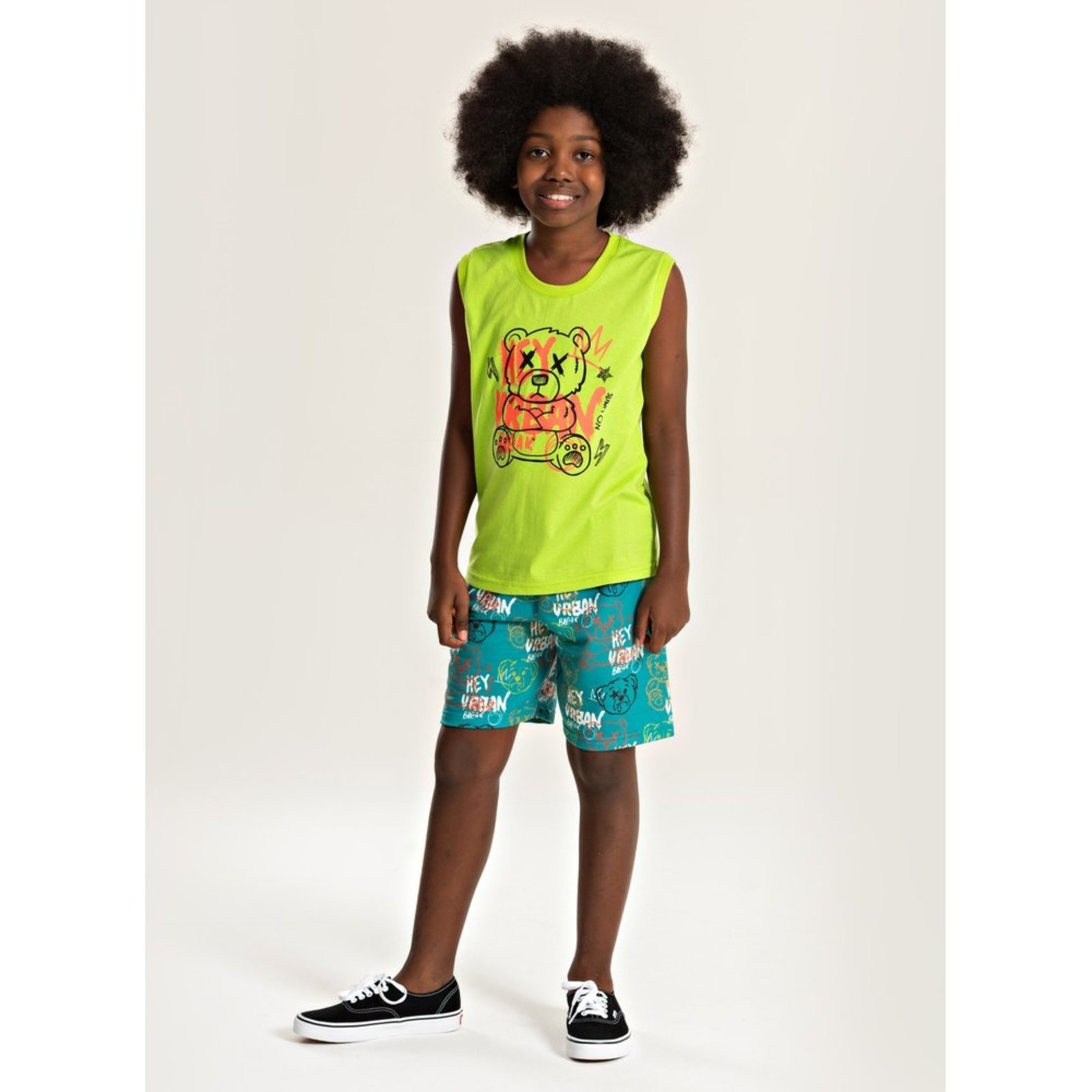 Infantil – Conjunto Verão Menino Verde Regata e Bermuda Ursano Urbano