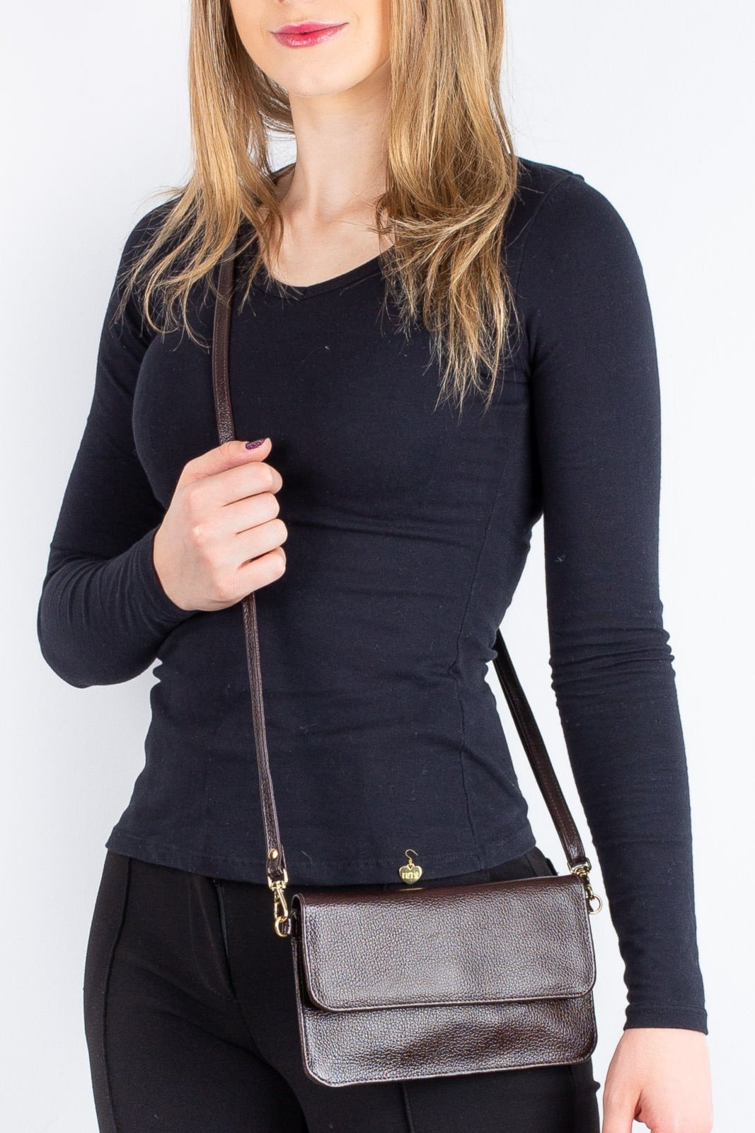 Vista 2 Clutch mini bolsa de couro liso Nicole - Café Andrea Vinci vermelho Andrea Vinci vermelho
