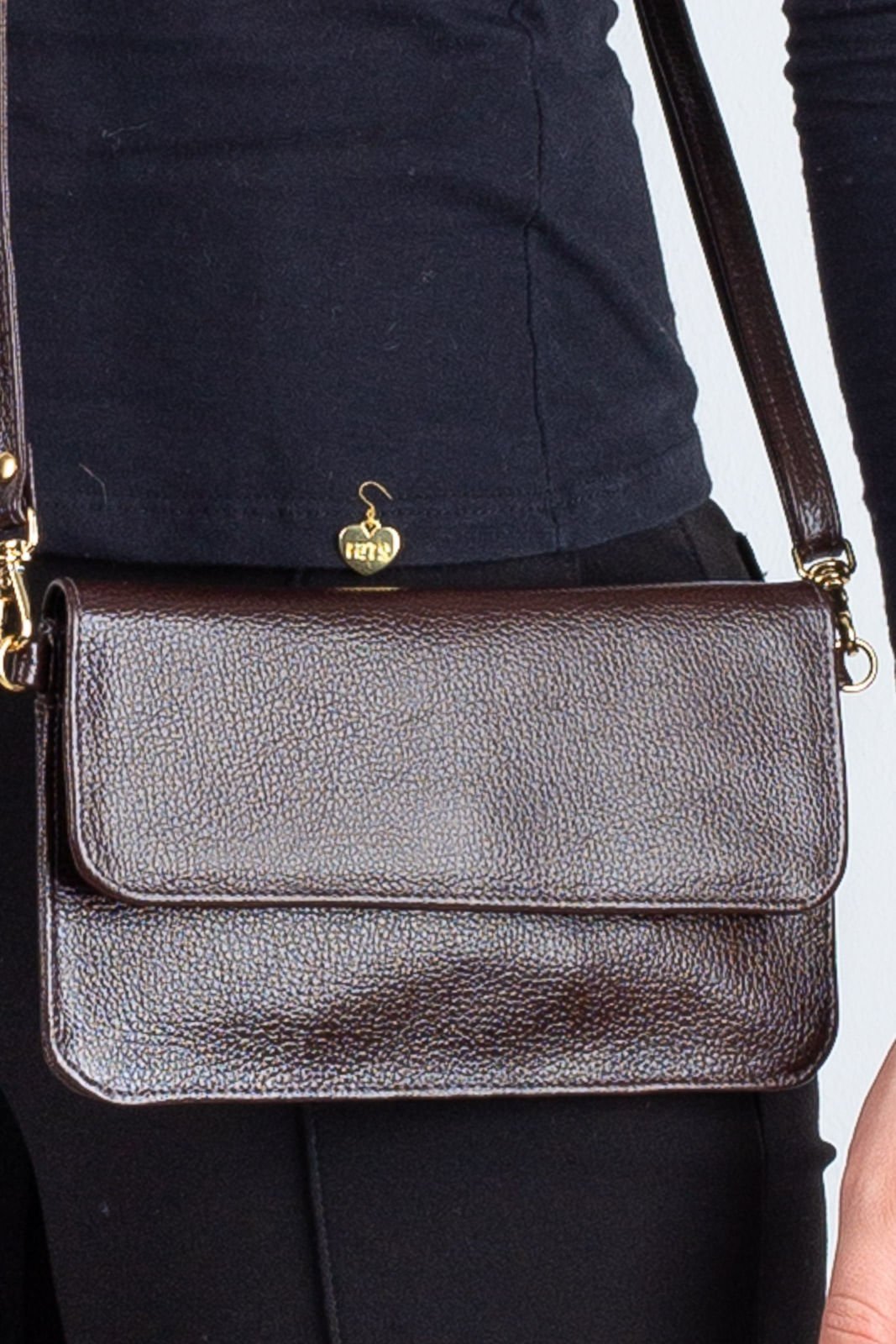 Vista 3 Clutch mini bolsa de couro liso Nicole - Café Andrea Vinci vermelho Andrea Vinci vermelho