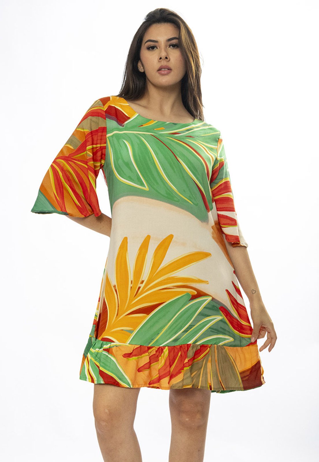 Vestido Amazonia Vital Curto Viscose Estampa Jardim do Sol