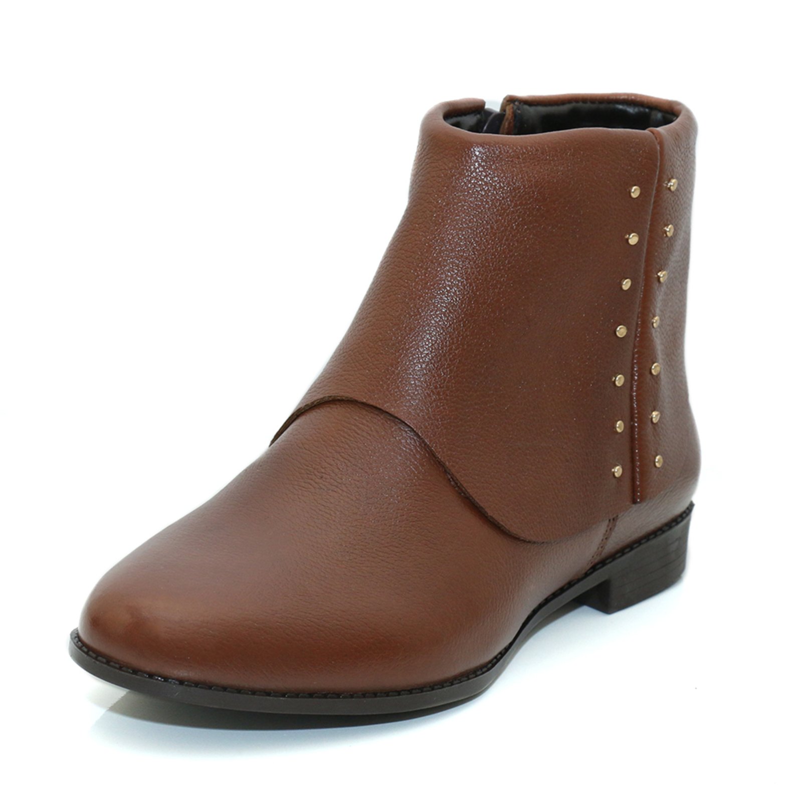 Bota Cano Curto Feminina em Couro Conhaque Kuento Shoes