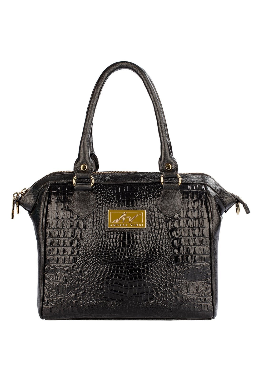 Vista 2 Bolsa Andrea Vinci estruturada de couro croco Leila preto Andrea Vinci preto