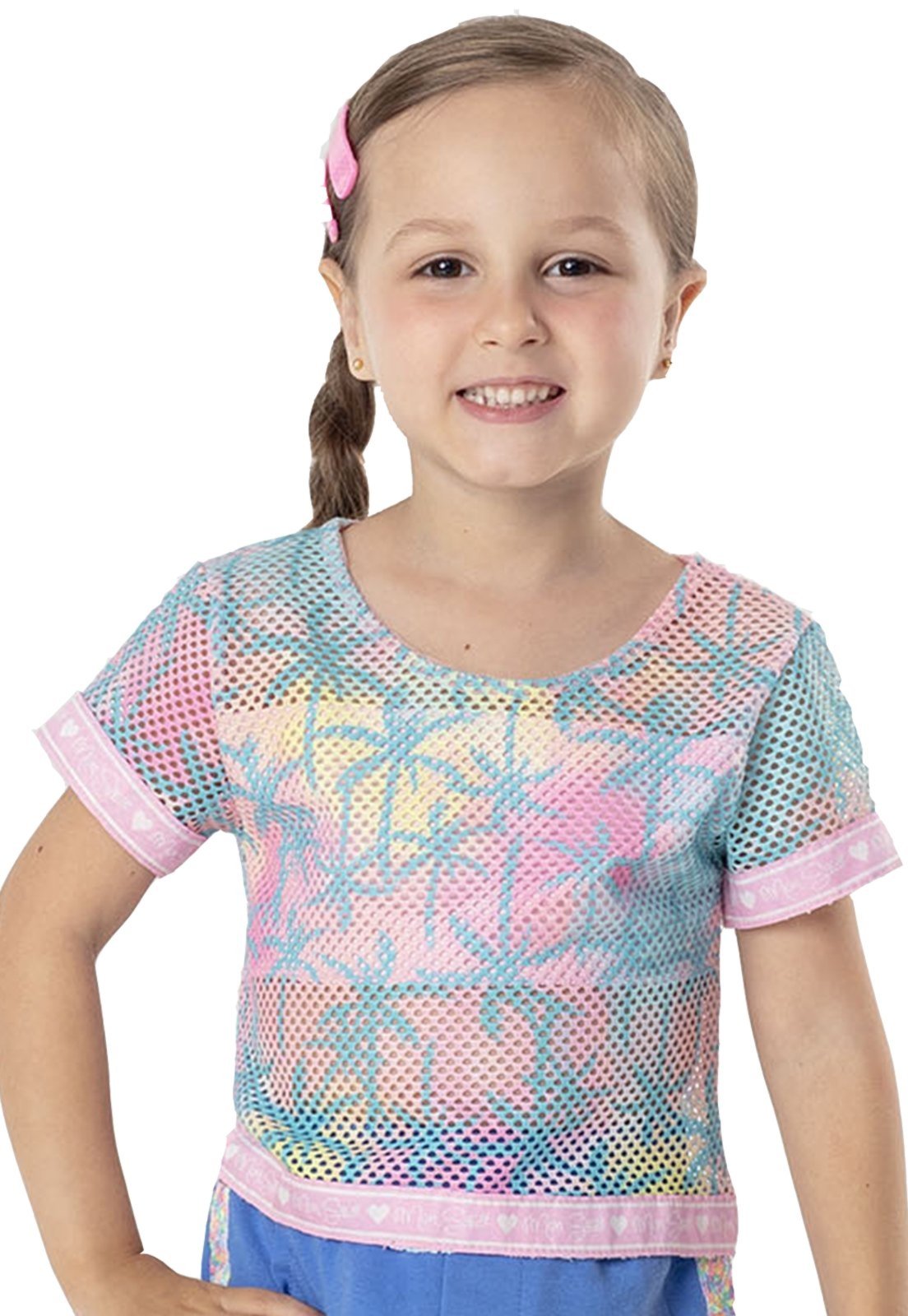 Vista 3 Infantil - Blusa MC Verão Surf Girl Estampado Mon Sucré rosa Mon Sucré rosa