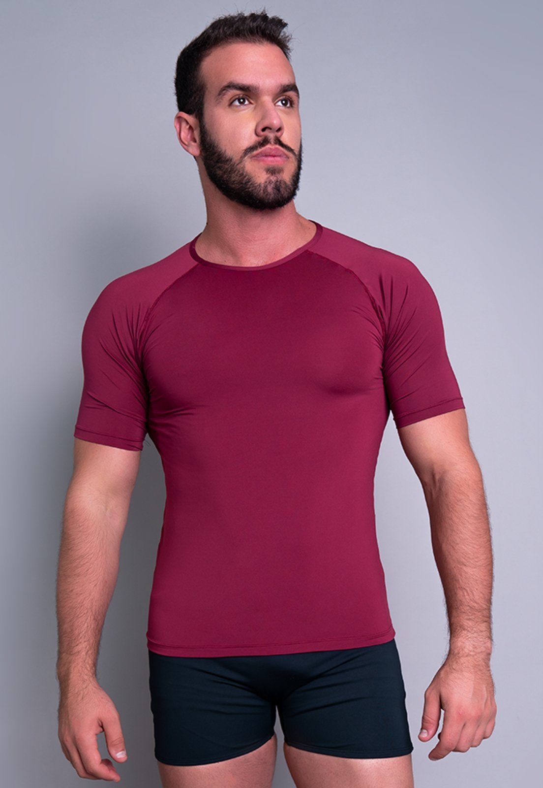 Camisa Térmica MVB Modas Masculina Manga Curta Segunda Pele Proteção Uv 50+ Vinho