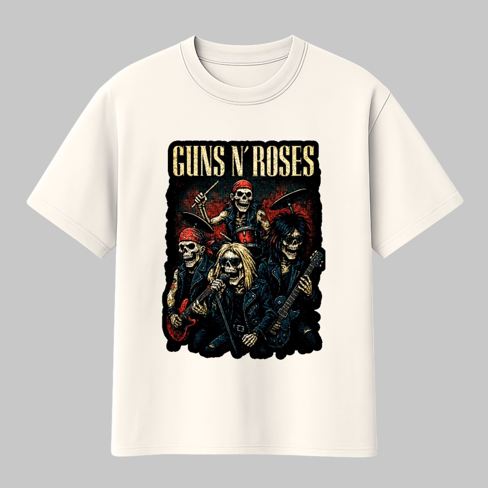 Camiseta Básica Rock Old School Autêntico Banda Guns N Roses Unissex Off White