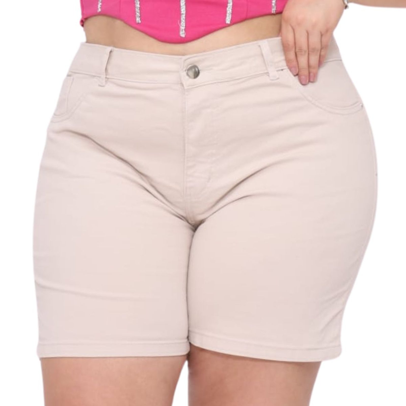 Bermuda Meia Coxa Creme Plus Size Alleppo Jeans