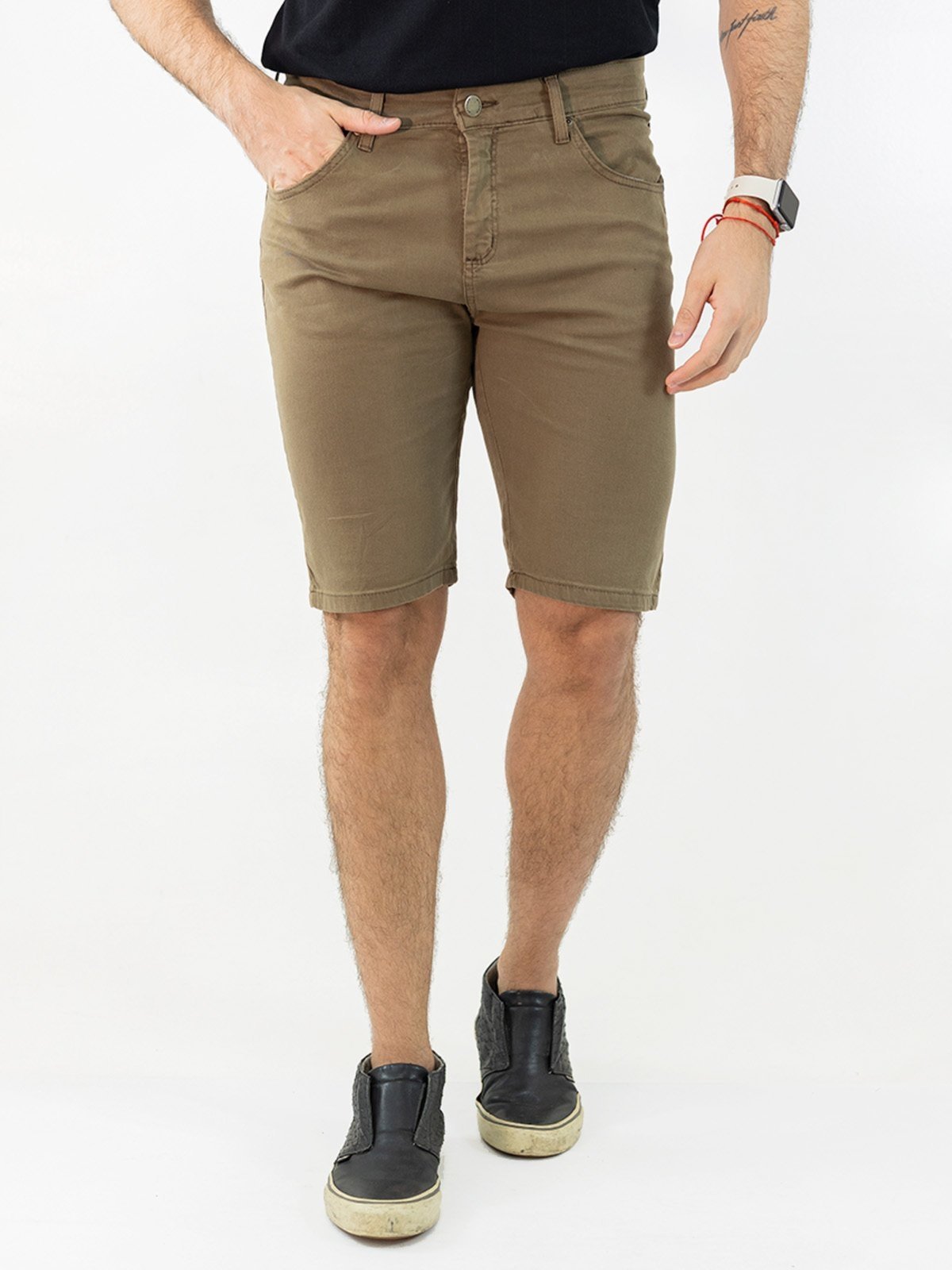 Bermuda Masculina Skinny Sarja Tons Neutros Elastano Anticorpus
