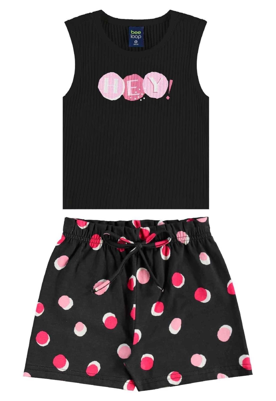 Infantil – Conjunto Regata Cropped e Short Bee Loop Preto