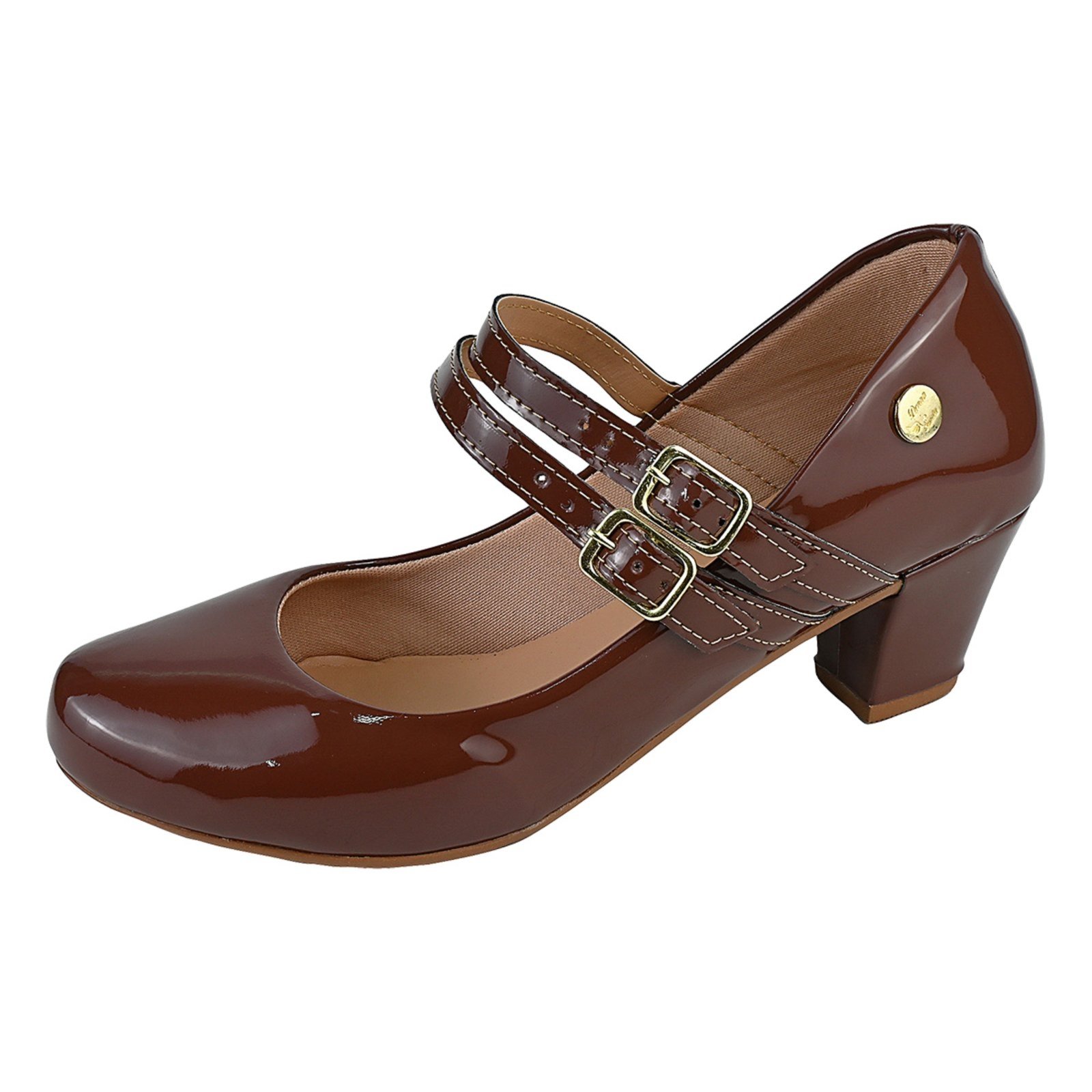 Scarpin Donna Santa Bico Redondo Boneca Duas Tiras Café