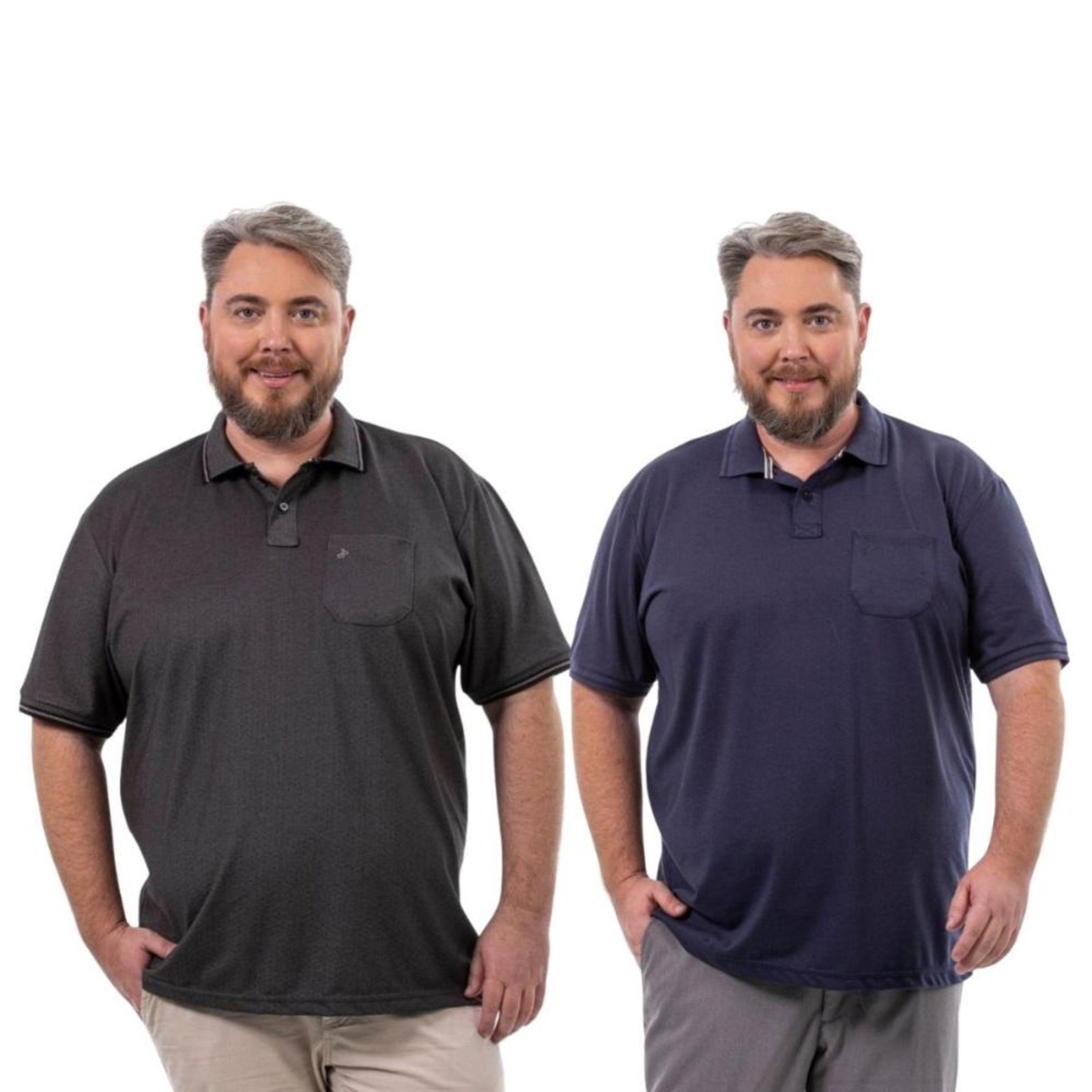 Kit 2 Camisa Polo Masculina Plus Size Pique com Bolso Casual