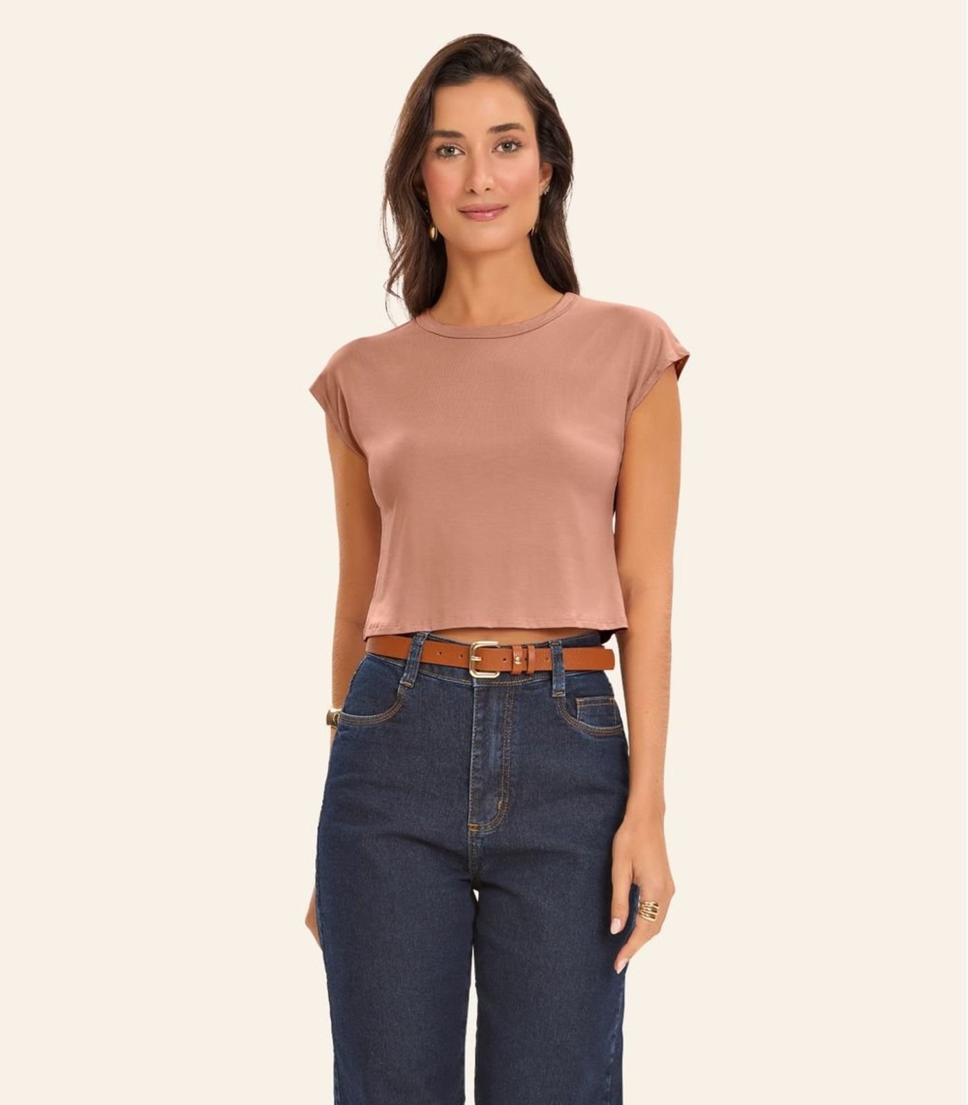 Blusa Básica Feminina Viscotorcion Rovitex Marrom