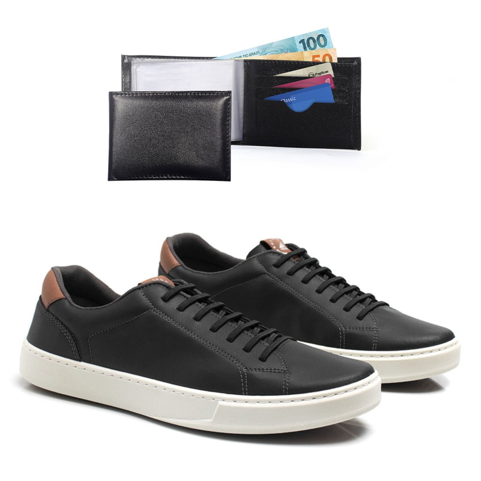 Vista 2 Tenis Casual Masculino Com Carteira Bredeni Sapatenis De Amarrar Confortavel azul marinho BREDENI azul marinho
