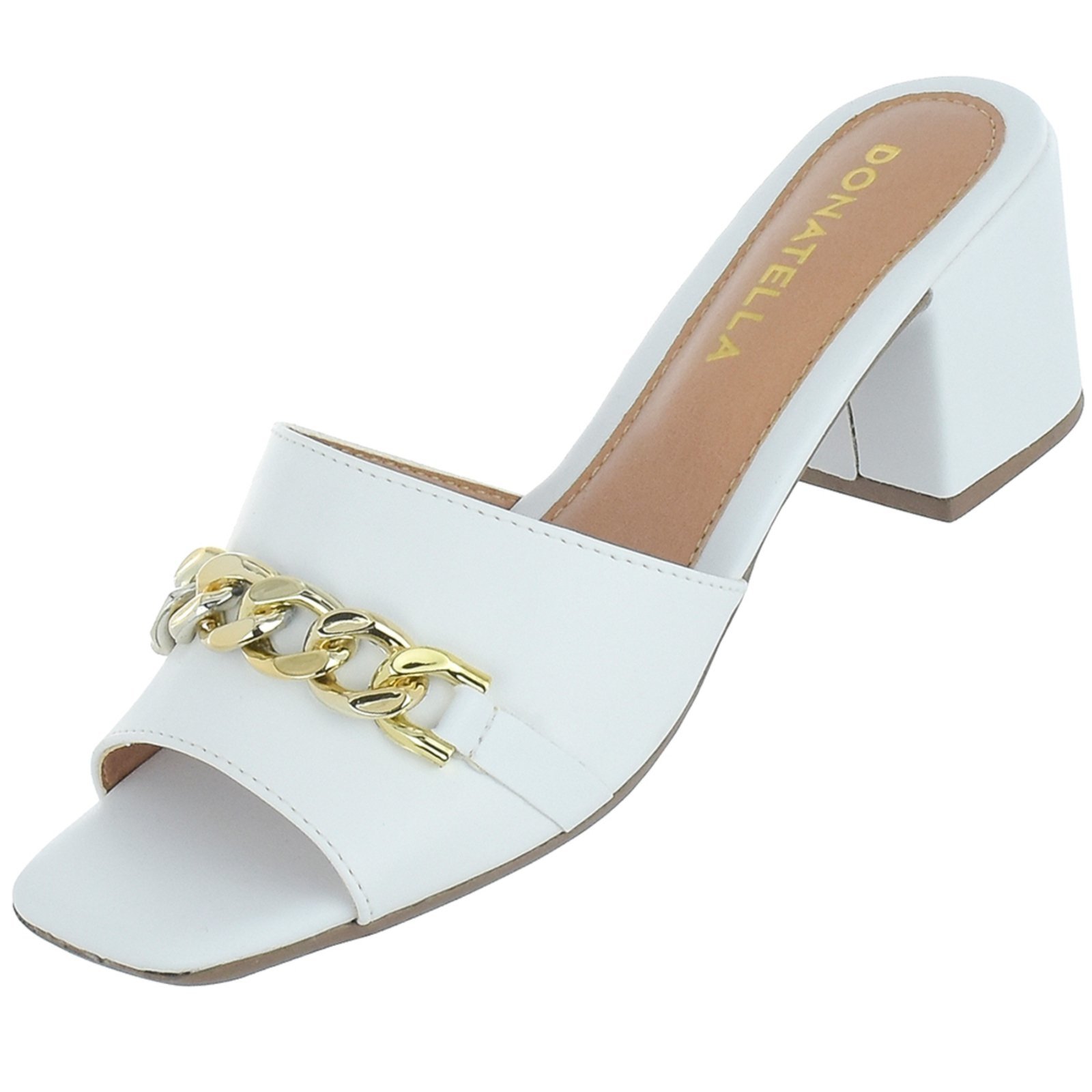 Vista 3 Sandália Feminina Tamanco Salto Alto Bloco Donatella Shoes com Corrente Monte Shoes branco Monte Shoes branco