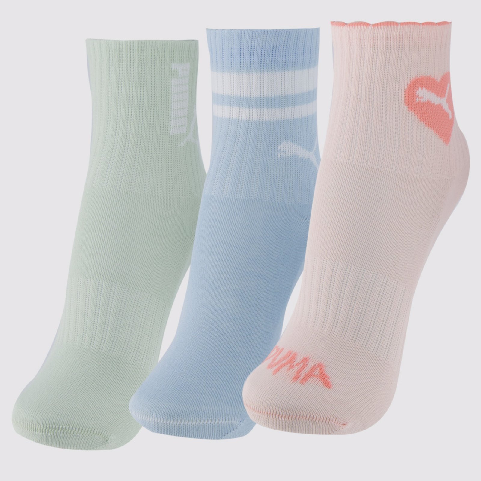 Vista 3 Kit Meia Puma Cano Longo 6 Pares Rosa Azul e Verde azul rosa Puma azul rosa