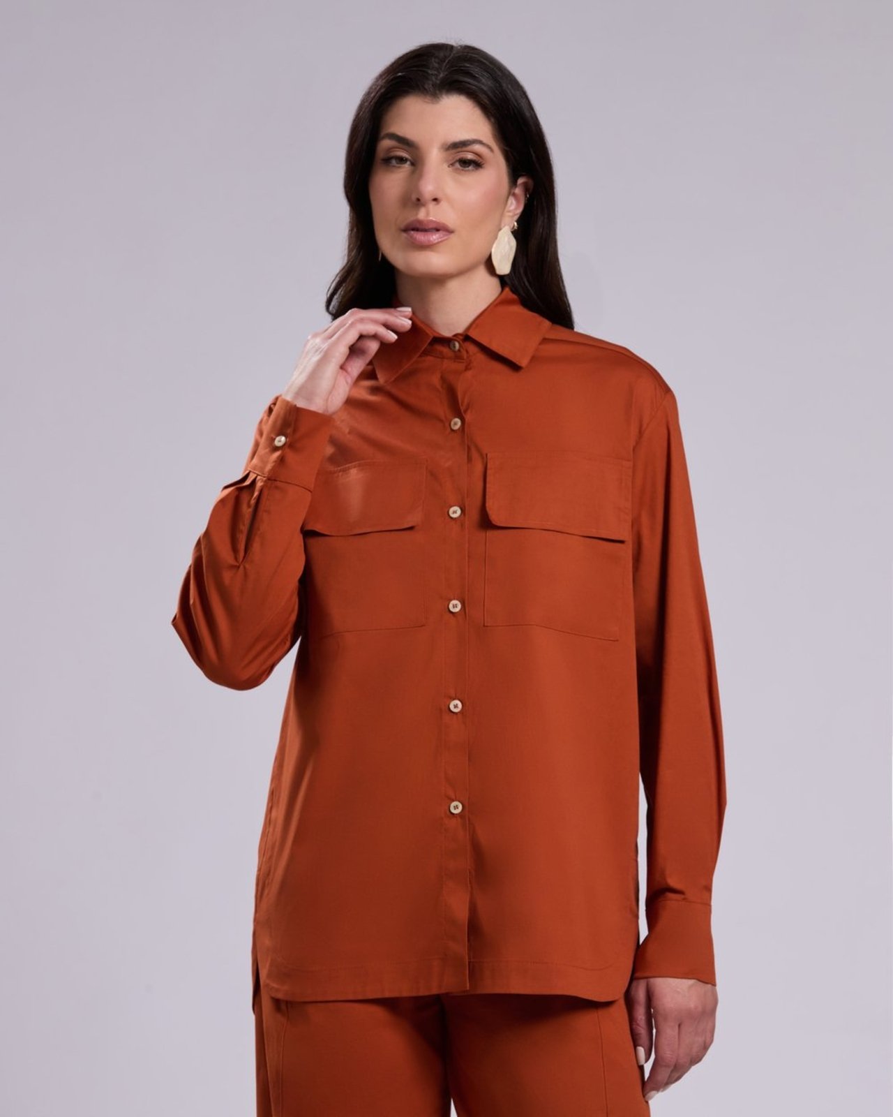 Camisa Alfaitaria Oversized Letícia Terra Cota