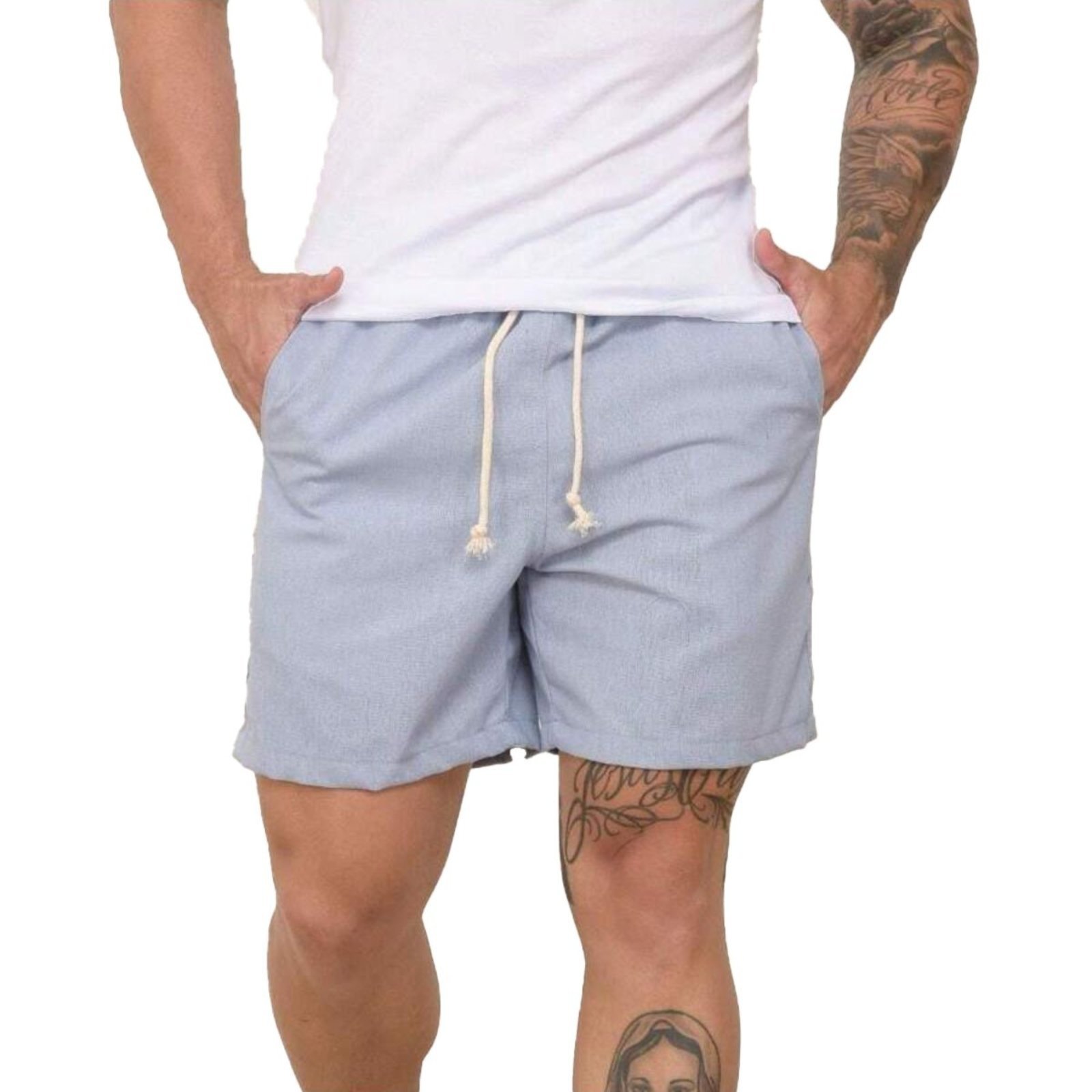 Bermuda Short Linho Premium Masculino Mauricinho Moda Praia – Azul