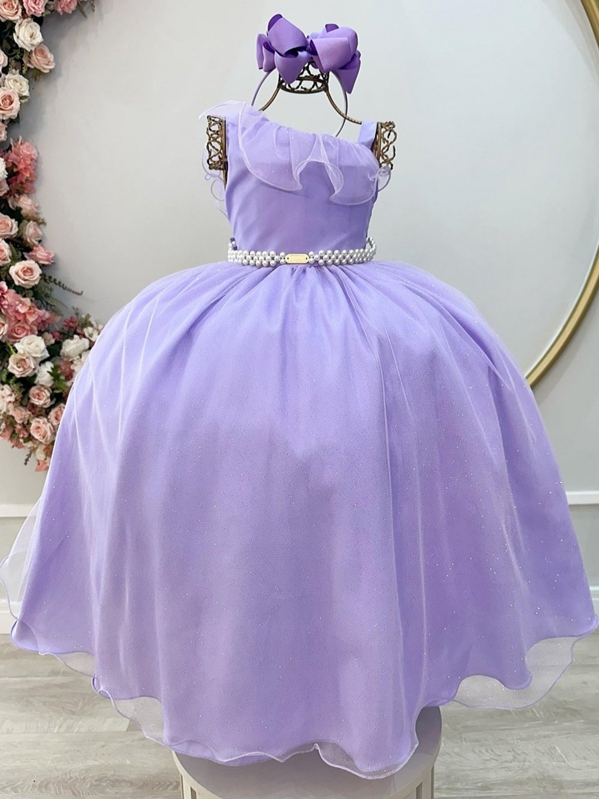 Infantil - Vestido Longo Festa Formatura Lilás Lavanda Brilho Casamento Dama Daminha Social Menina Juvenil Juvenil Princesa Rodado Aniversário Luxo