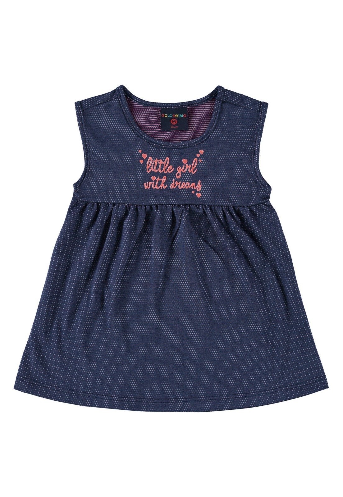 Infantil - Vestido em Malha Trabalhada para Menina Guloseima Azul Marinho