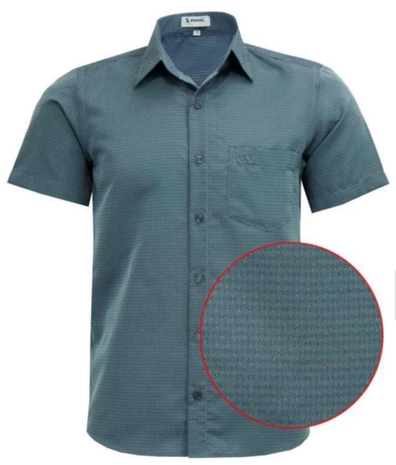 Vista 2 Camisa Casual Amil Comfort Udine Com bolso Poliéster Macia Manga Curta cinza cinza