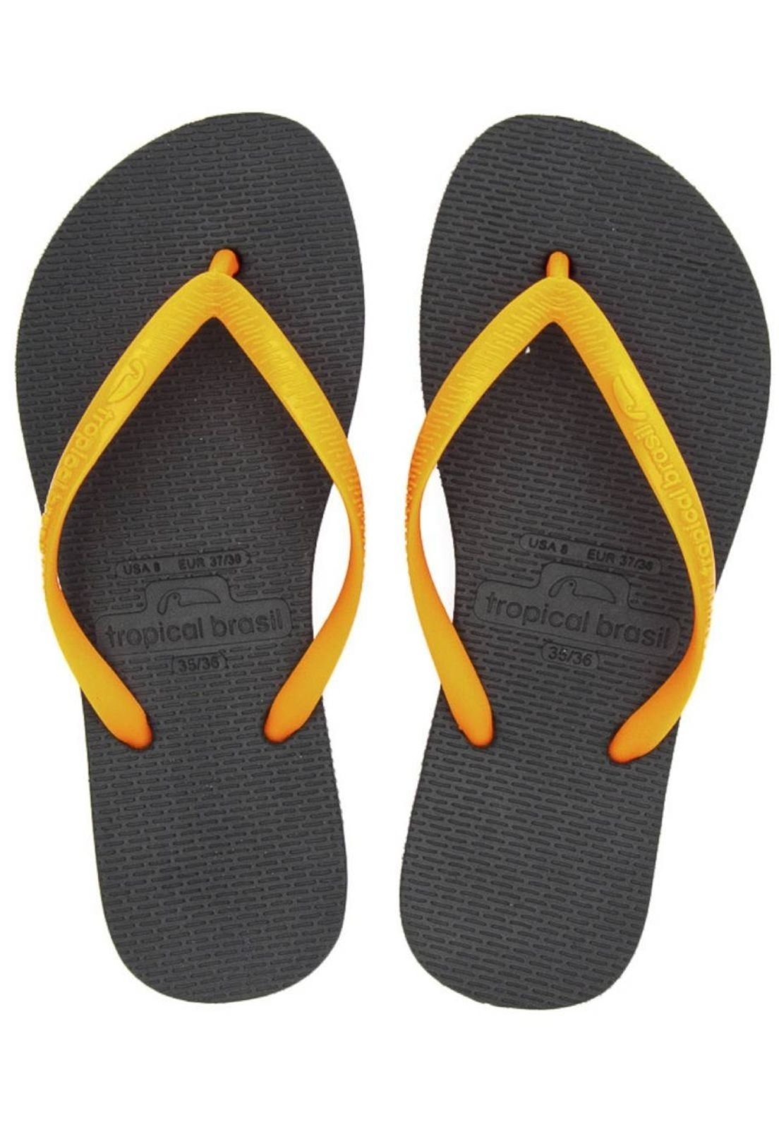 Chinelo Tropical Brasil Essencial Flip Flop Preto Com Laranja