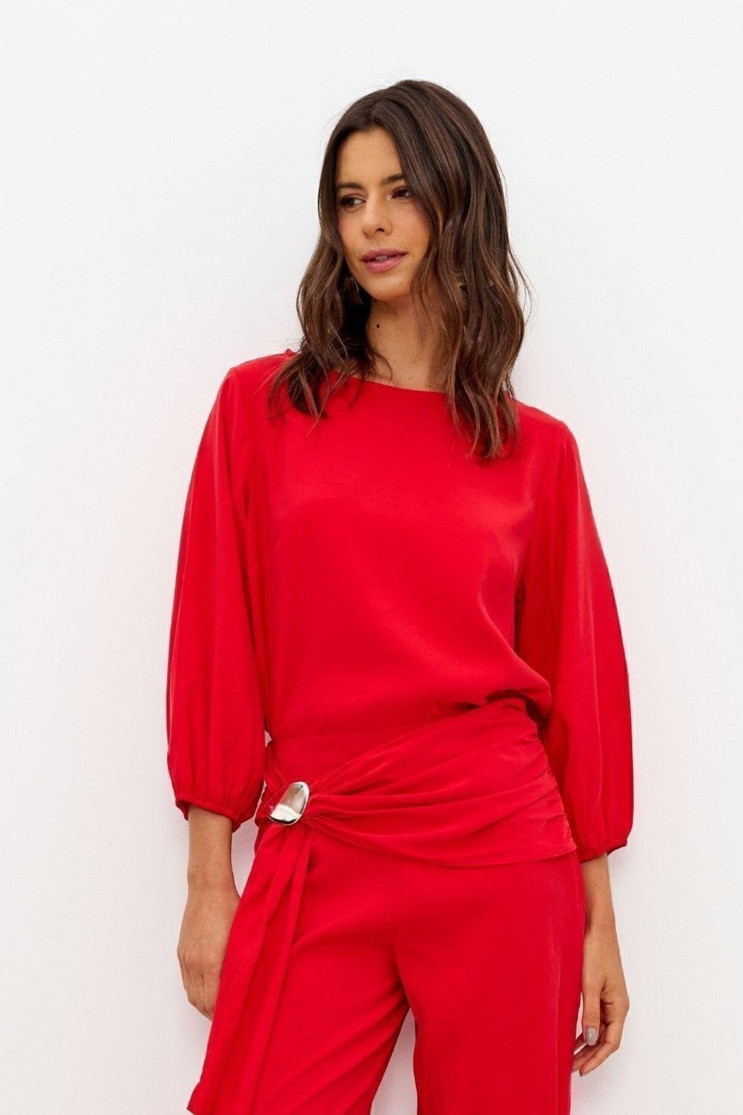 Blusa Básica Com Mangas Amplas Ritmi Studio Vermelho