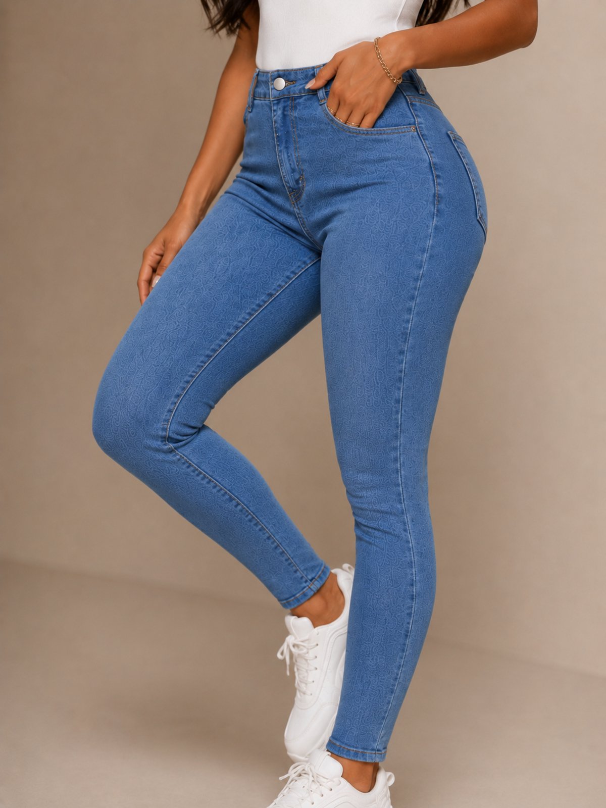 Calça Jeans Skinny Feminina Ethereal Cintura Alta Delavê Modelagem Premium
