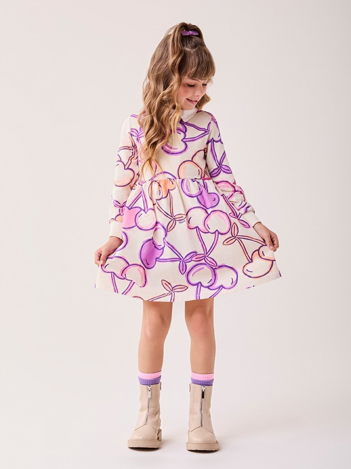 Infantil - Vestido Menina Bimbi Manga Longa com Cerejas