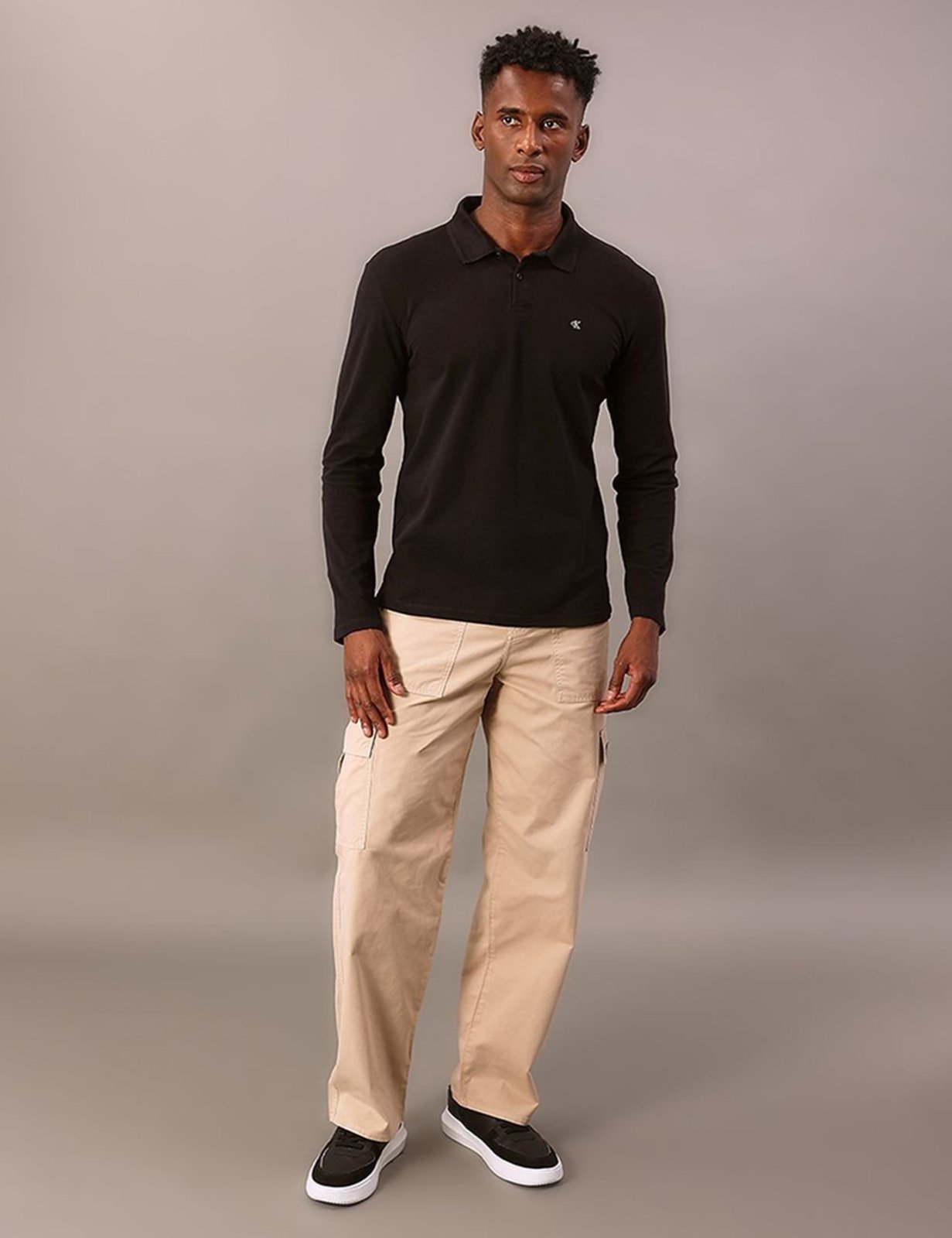 Polo Manga Longa Calvin Klein Jeans Regular Calvin Klein Bordado - Preto Calvin Klein Jeans